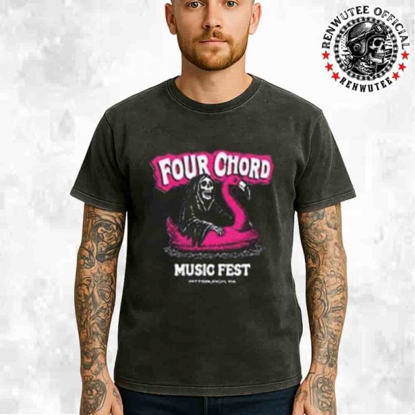 Four Chord Music Festival 2025 On September 13–14 At EQT Park In Washington PA Official Grim Reaper Riding Pink Flamingo Merch Washed T-Shirt