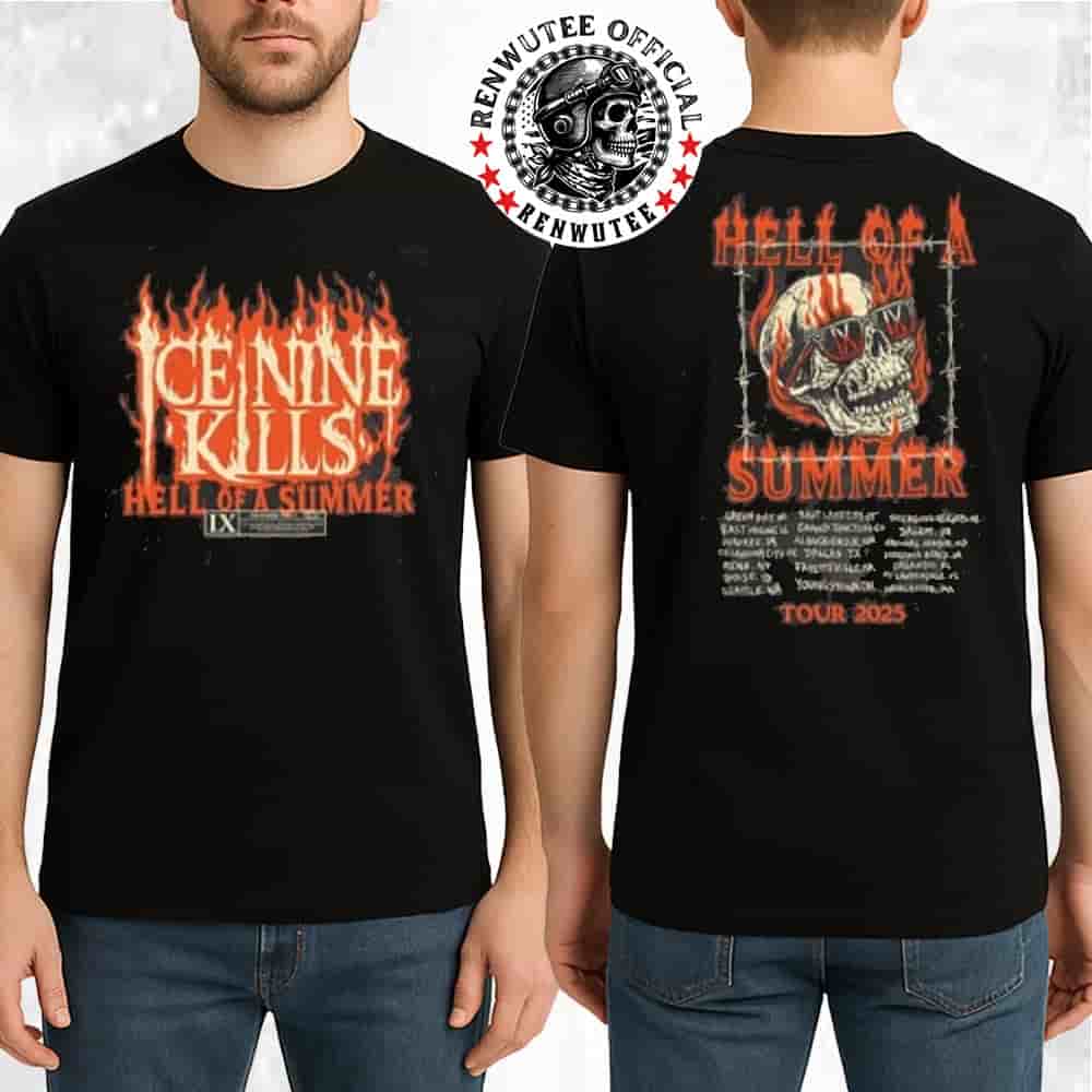 Ice Nine Kills Hell Of A Summer Tour Dates List 2025 Merch Flame Skull Two Sided T-Shirt