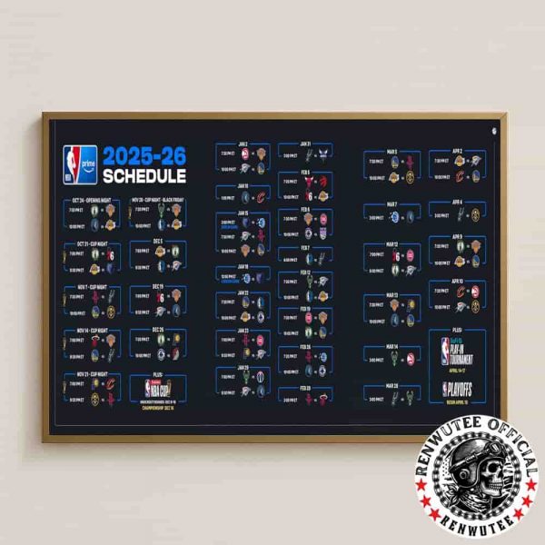 Official Poster NBA 2025-25 Schedule Dated List Home Decor Poster Canvas