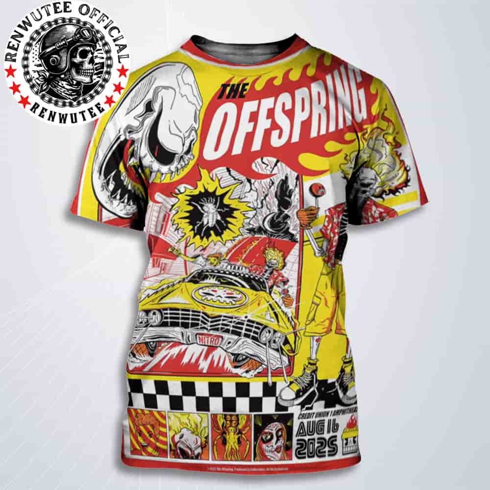 The Offspring SUPERCHARGED Worldwide Tinley Park IL 2025 Concert Poster At Credit Union 1 Amphitheatre On Aug 16 2025 All Over Print T-Shirt The Offspring SUPERCHARGED Worldwide Tinley Park IL 2025 Concert Poster At Credit Union 1 Amphitheatre On Aug 16 2025 All Over Print T-Shirt