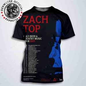 Zach Top Cold Beer and Country Music Tour Dates List 2025 All Over Print T-Shirt